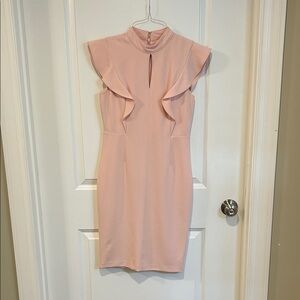 DKNY Blush Pink Midi Dress with Ruffle Sleeves